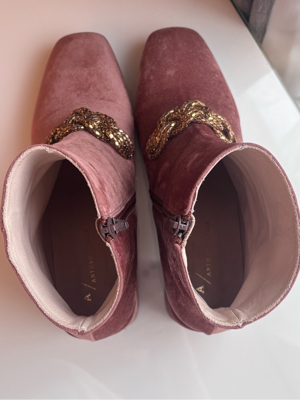 Anthropologie Stevie Velvet Chain Ankle Boots - Picture 8 of 9